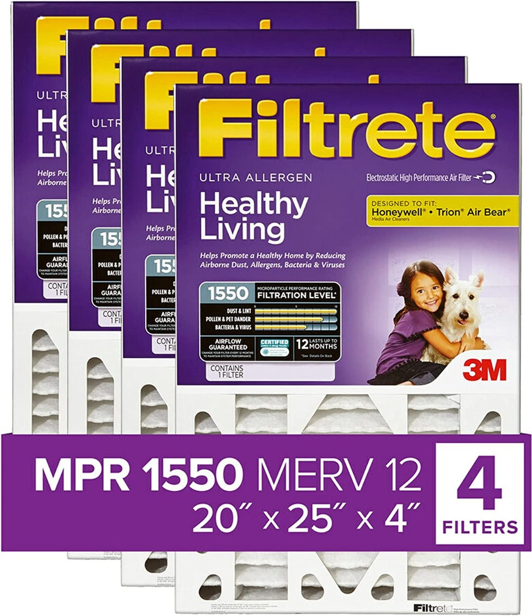 3M Filtrete 1550  Allergen Reduction Air Filters - 20x25x4 (4-Pack)