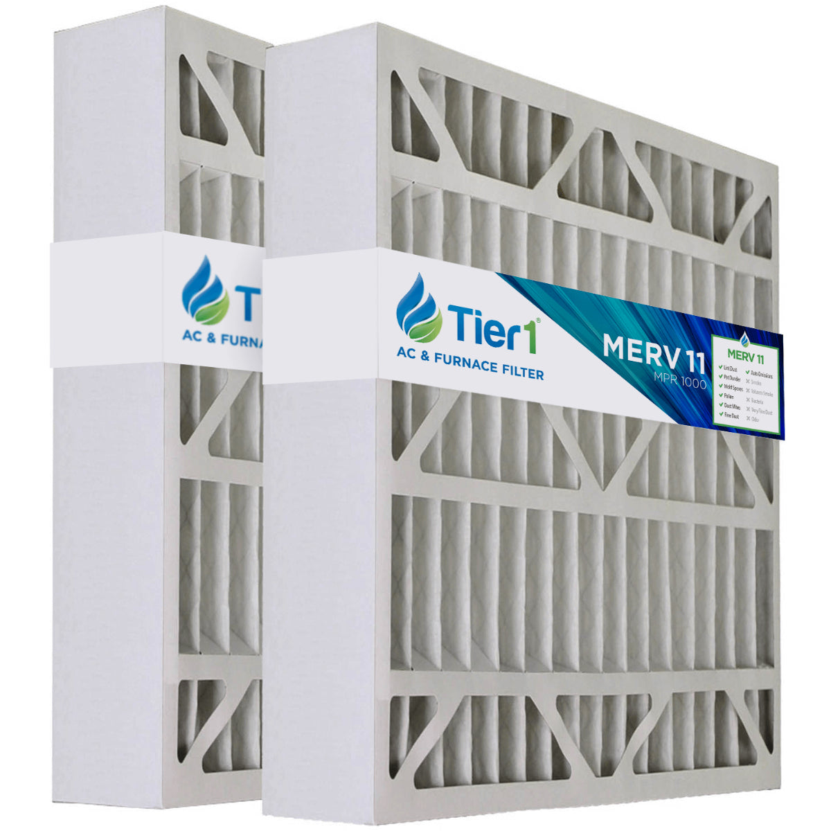 Tier1 20x20x5 Merv 11 Pleated AC Furnace Air Filter 2 Pack (Actual Size: 19 11/16 x 20 11/16 x 4 7/8)