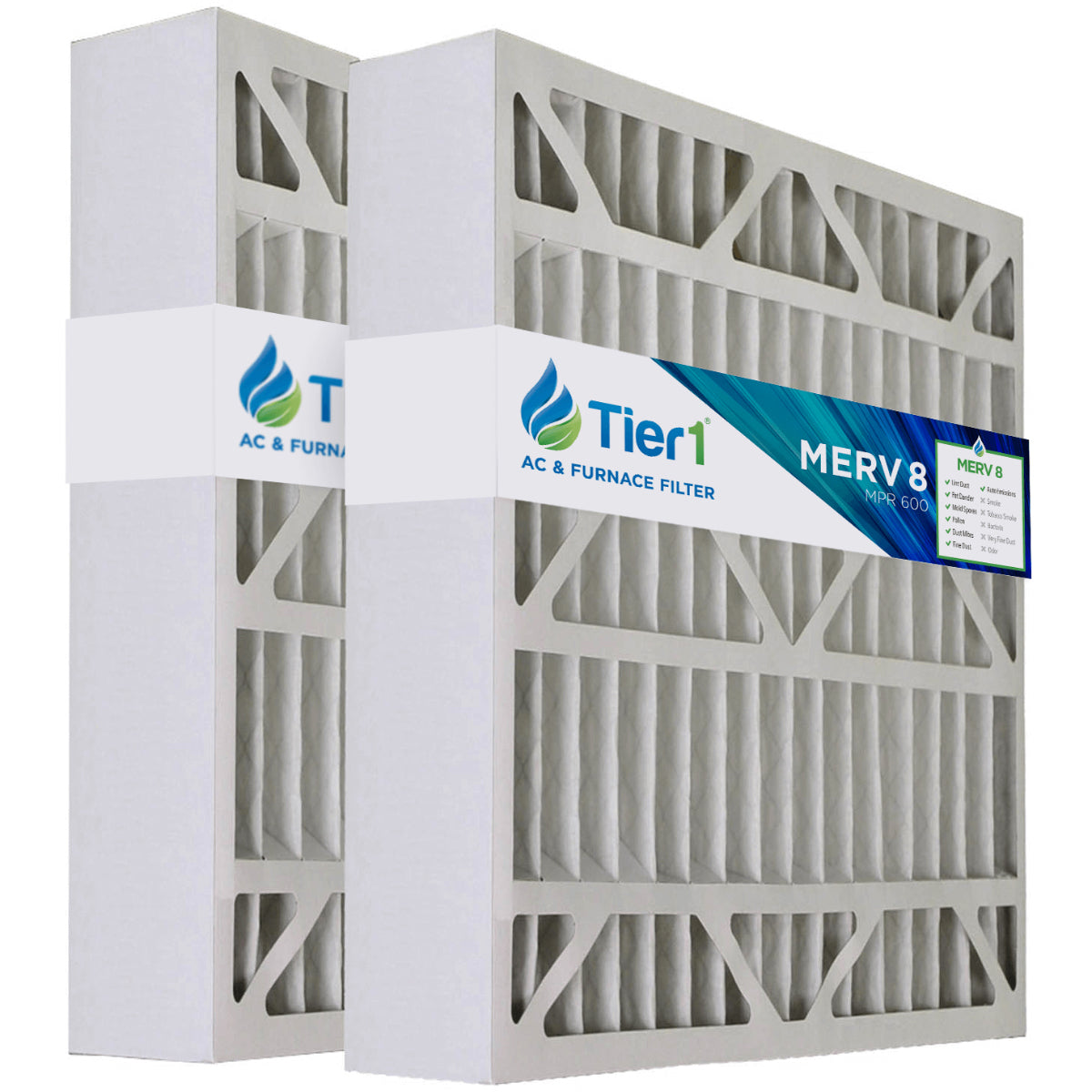 Tier1 20x20x5 Merv 8 Pleated AC Furnace Air Filter 2 Pack (Actual Size: 19 11/16 x 20 11/16 x 4 7/8) - WaterFilters.NET