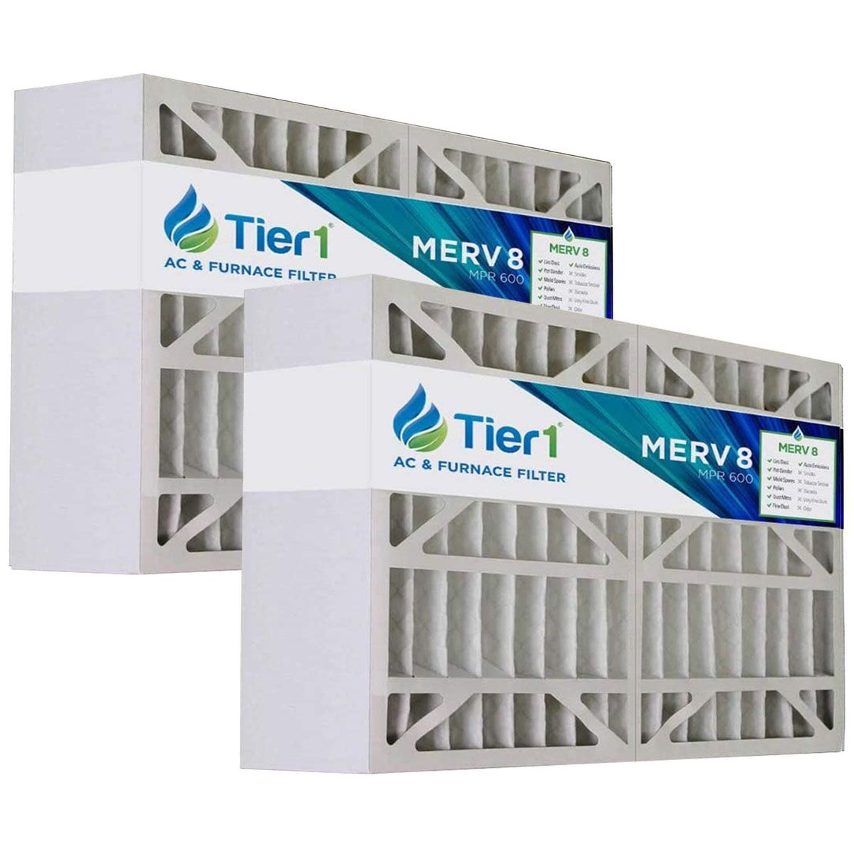 Tier1 16x28x6 Merv 8 Pleated AC Furnace Air Filter 2 Pack (Actual Size: 15 3/8 x 26 3/4 x 6)