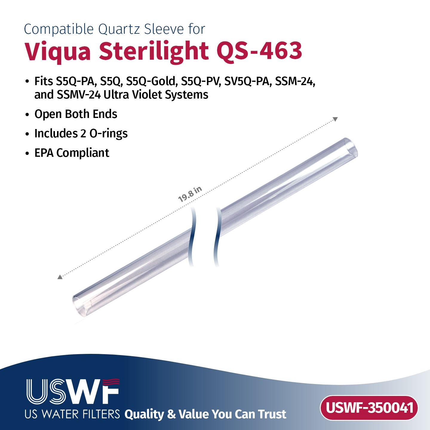 Replacement for VIQUA S463-QL UV Lamp/Sleeve Combo by USWF | Fits the VIQUA S5Q, SV5Q-PA, & SSM-24 Series UV Systems