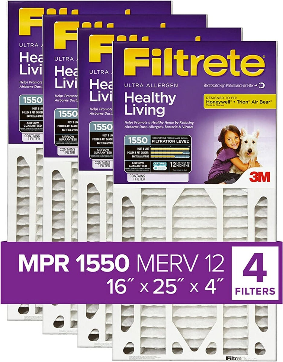 Lot 2024 of 4 3M 16x25x4 Filtrete Electrostatic Air Cleaning Filters