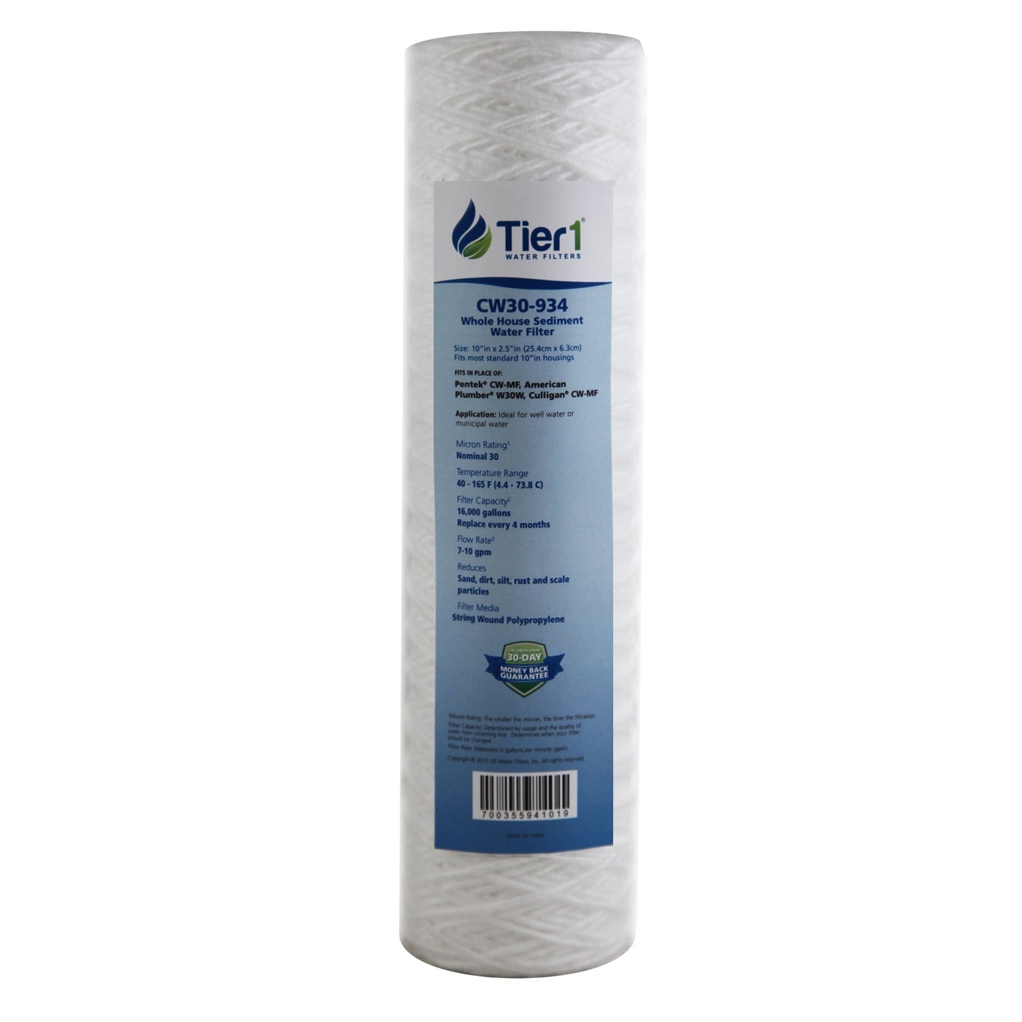 10 X 2.5 String Wound Polypropylene Replacement Filter by Tier1 (30 micron) - WaterFilters.NET