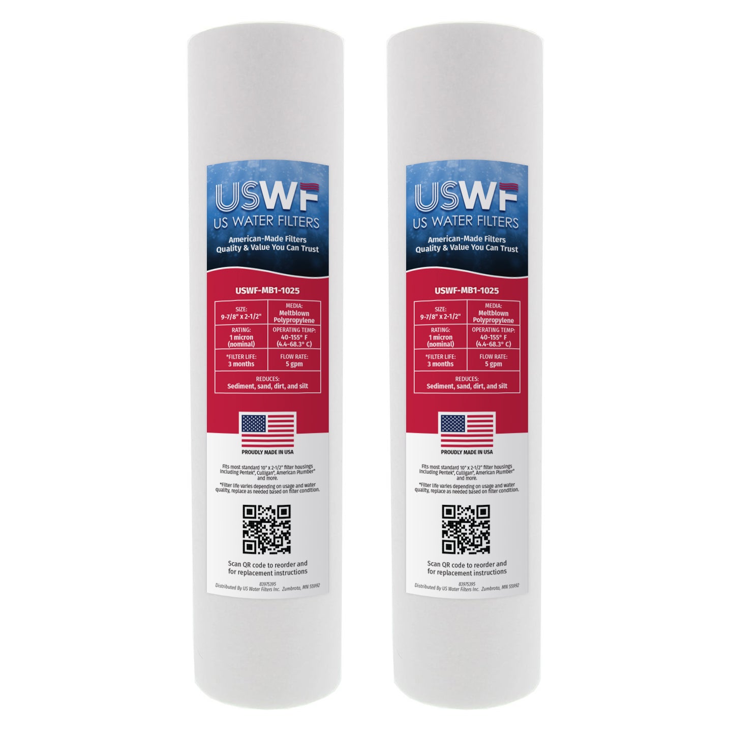 1 Micron Melt Blown Sediment Filter by USWF 10"x2.5"