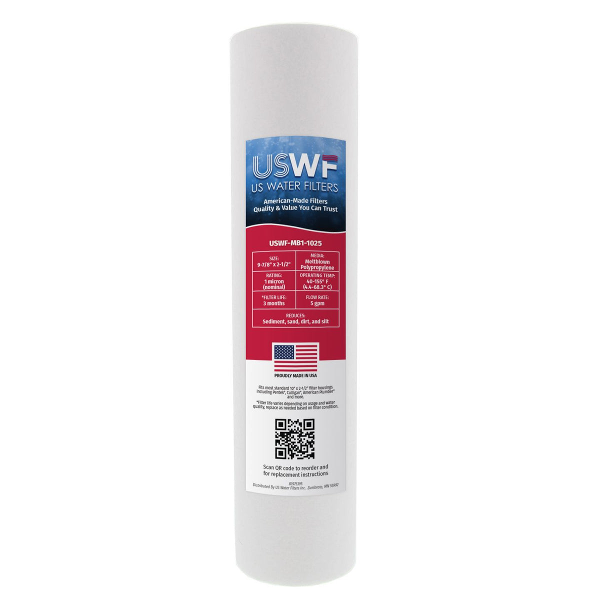 1 Micron Melt Blown Sediment Filter by USWF 10&quot;x2.5&quot;