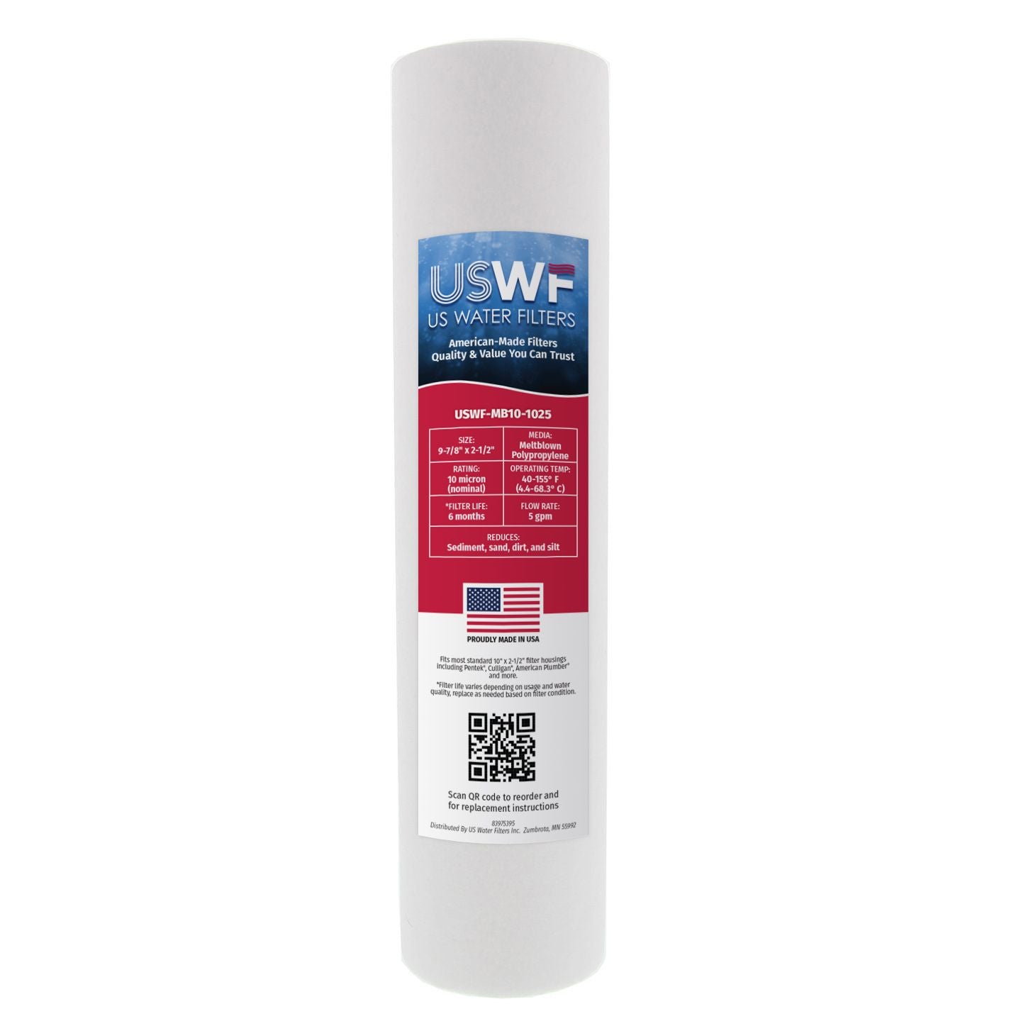 10 Micron Melt Blown Sediment Filter by USWF 10"x2.5" - WaterFilters.NET