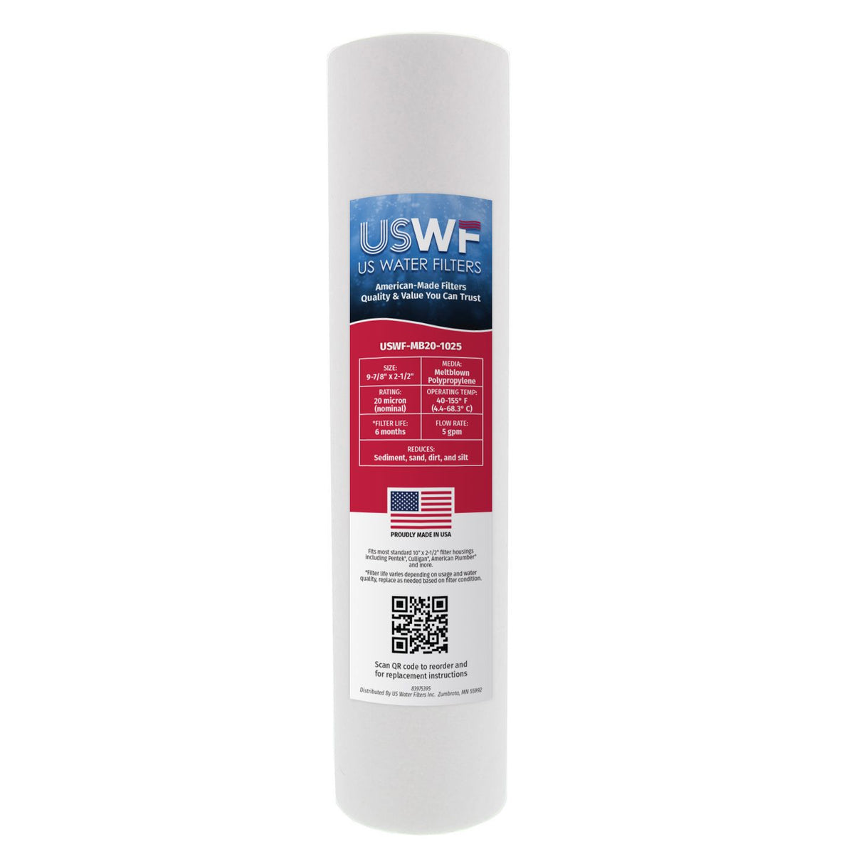 20 Micron Melt Blown Sediment Filter by USWF 10&quot;x2.5&quot;