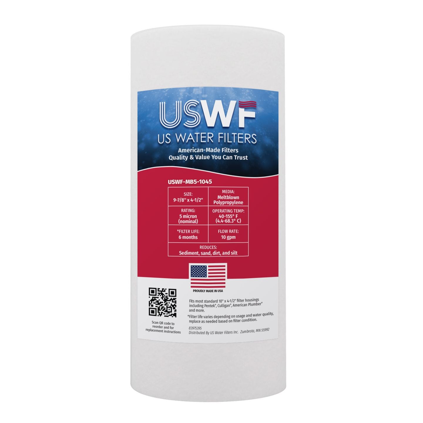 5 Micron Melt Blown Sediment Filter by USWF 10"x4.5" - WaterFilters.NET