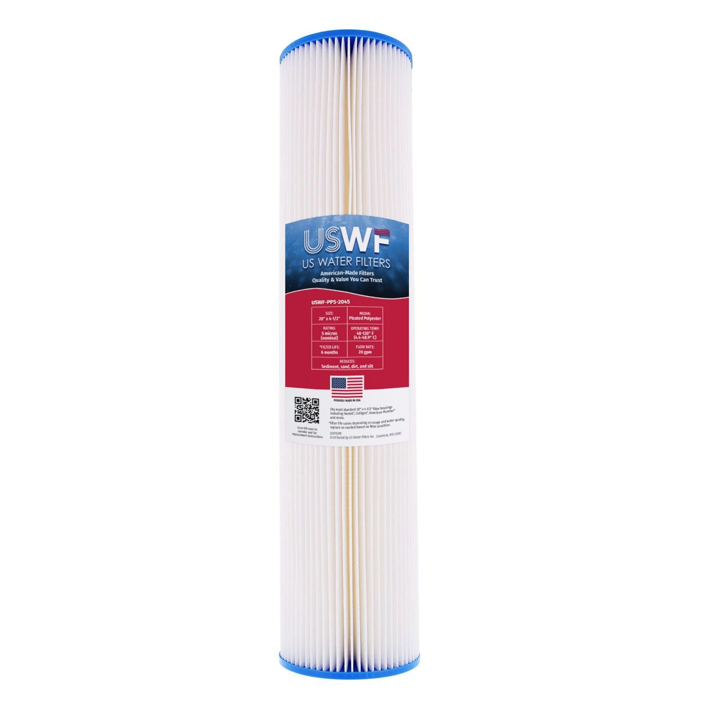 5 Micron Pleated Polyester Sediment Filter by USWF 20"x4.5"