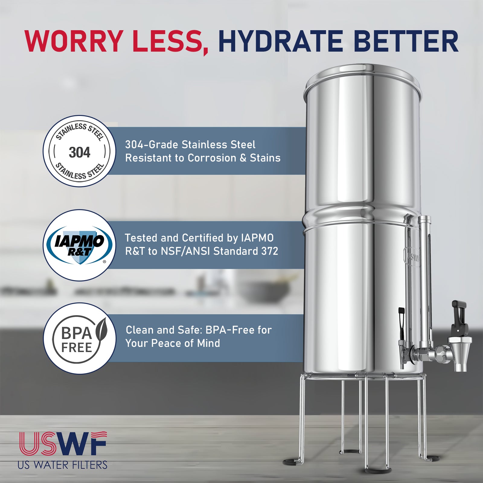 USWF 2.25 Gallon Stainless Steel Gravity Fed Filter System