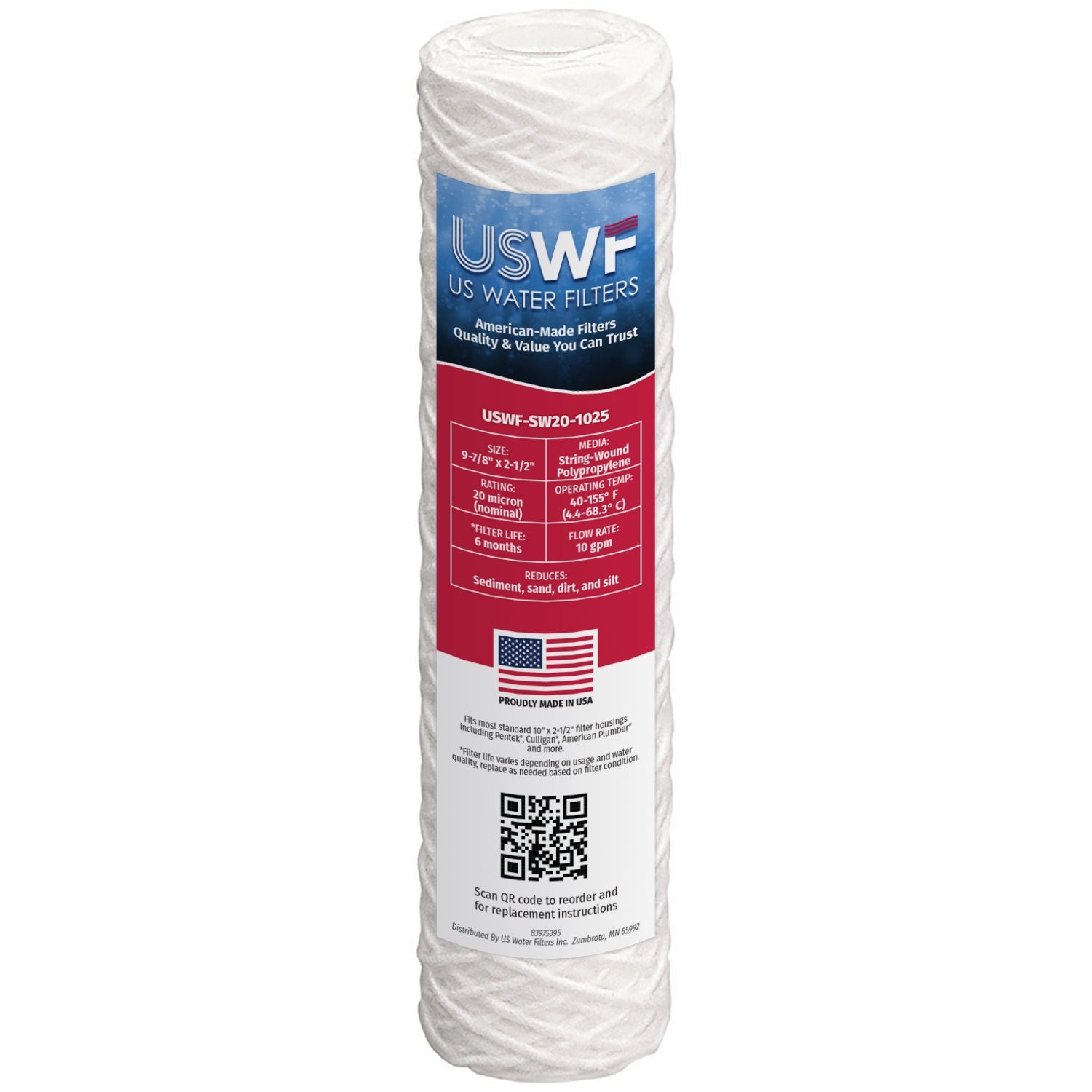 20 Micron String Wound Sediment Filter by USWF 10"x2.5"