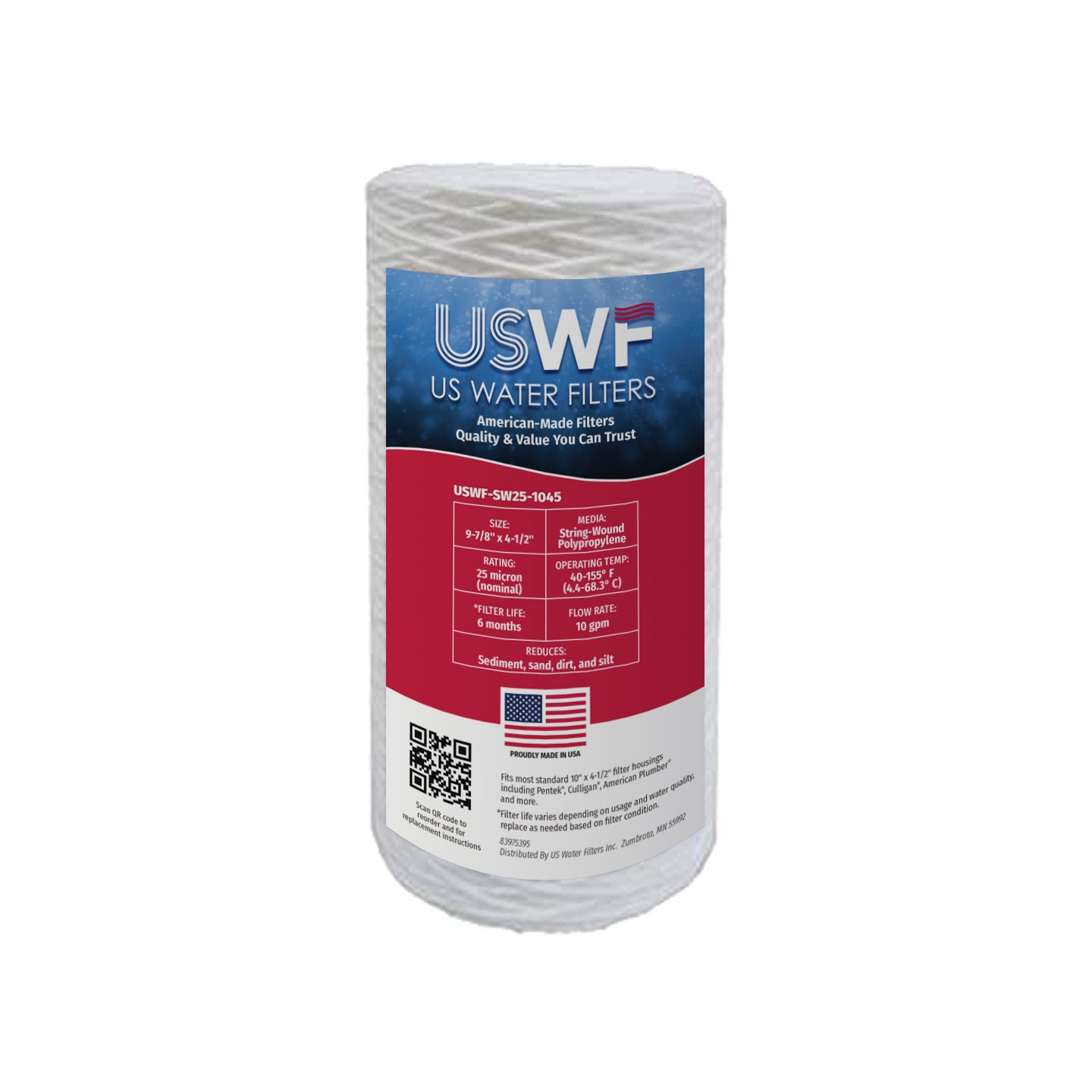 25 Micron String Wound Sediment Filter by USWF 10"x4.5"